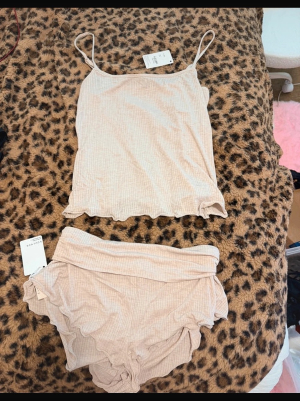 Tan pajama set size small brand new